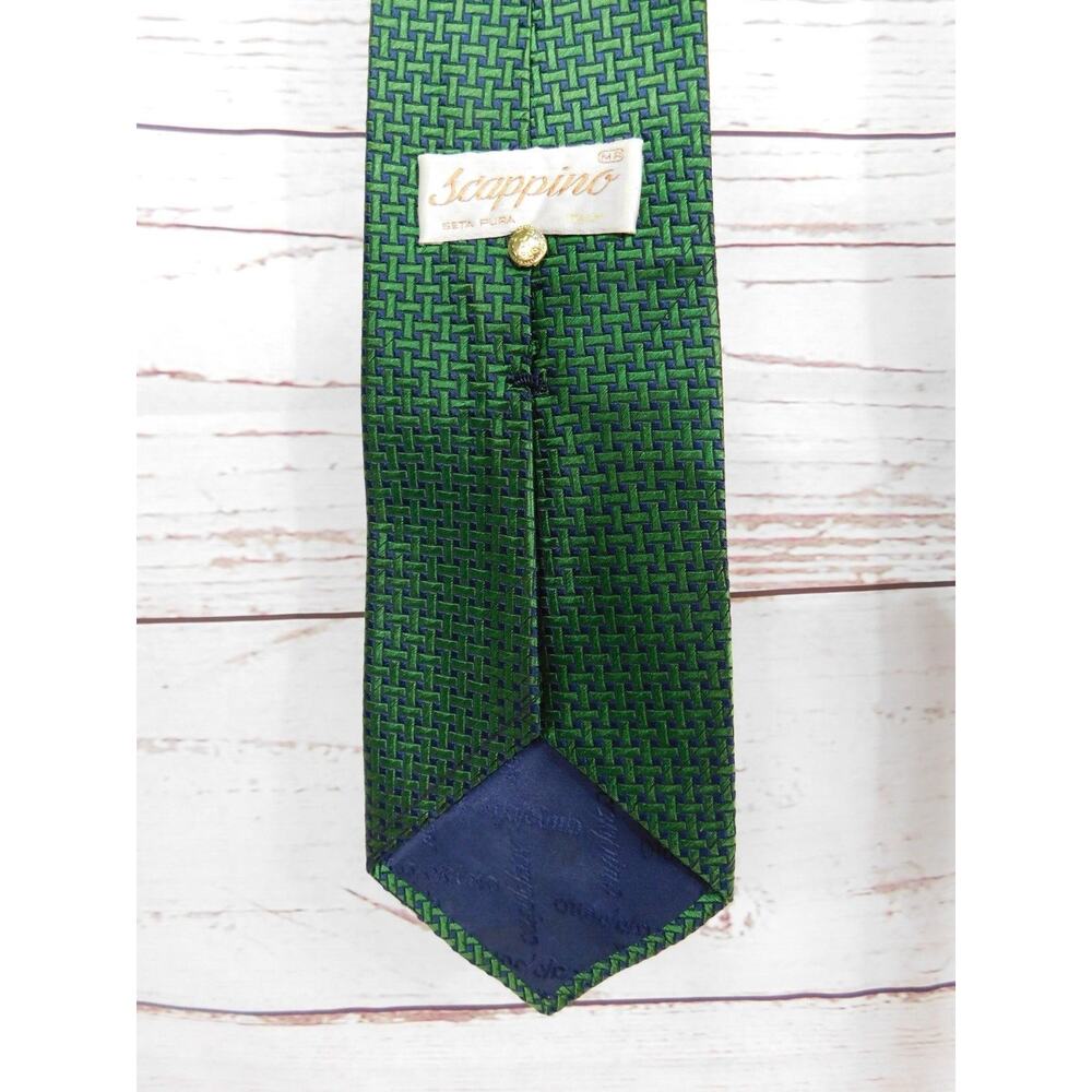 Scappino Italy Green Blue Necktie Geometric 100% Silk Beautiful